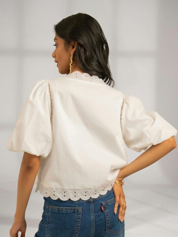 Rose & Nancy Emilie Embroidered White Tie Front Top&nbsp;