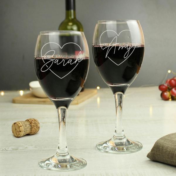 Abode Home & Gifts Personalised Heart Name Wine Glass Set