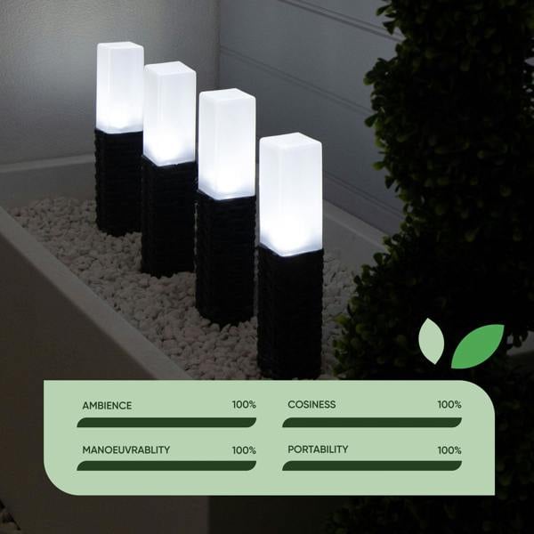 Gardenwize Pack of 4 Solar Stake Lights – Rattan Effect LED Lights