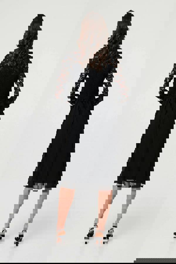 Black | Lace Semi Sheer Layer Knee Length Dress
