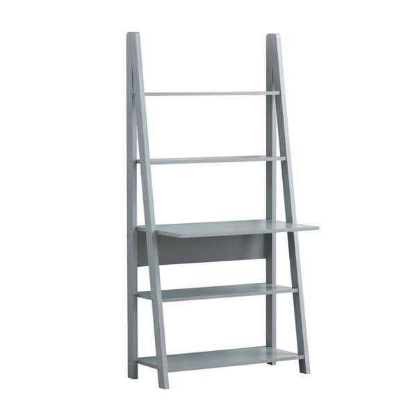 Timber Art Design Riva Ladder Bookcase with 5 Tier Shelves & Overhanging Desk Shelf