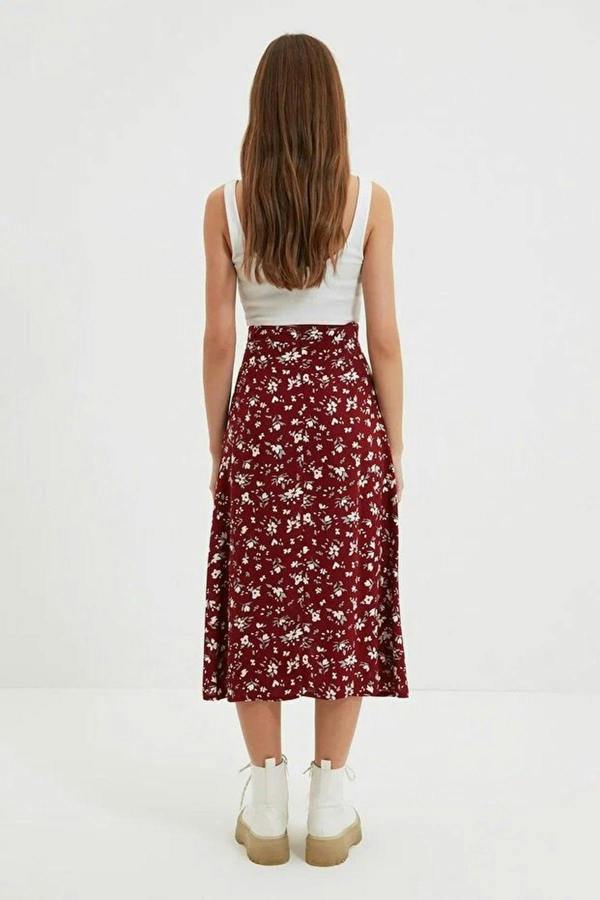 WOVCOR Floral Print Midi Woven Skirt with Slit Detail