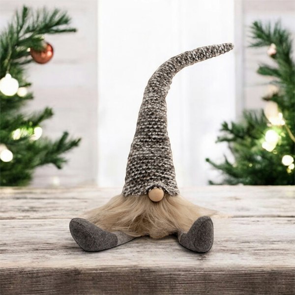 St Helens Fabric Santa-Gonk Decoration - Grey Check Hat