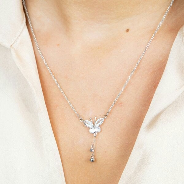 The Colourful Aura Large Butterly Zircon Crystal Dokiya Pendant Animal Necklace - Silver - Silver