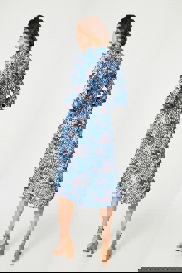 Blue | Printed Twist Front Midi Dress