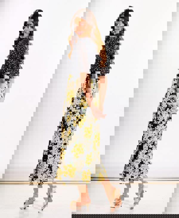 Yellow Floral Flutter Sleeve Midi Dress