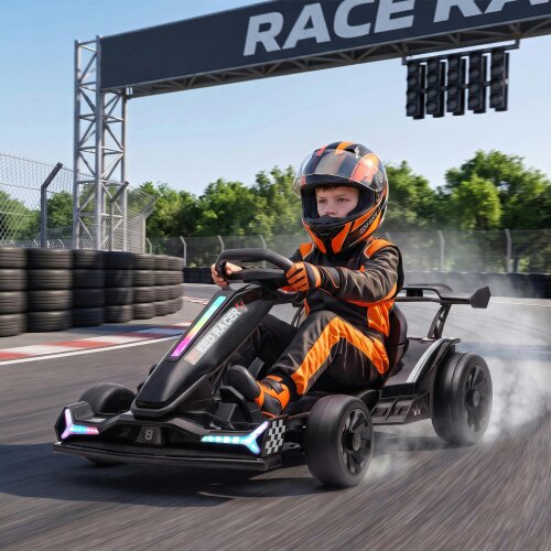 AIYAPLAY 24V Electric Go Kart for Kids, Racing Kart Drift Mode Black