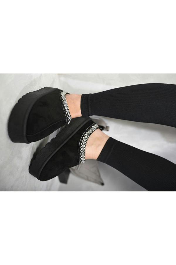 Jolene Aztec Detail Low Ankle Platform Slipper Boots - Black