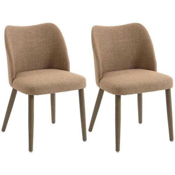 Bobobiy Dining Chairs Set of 2, Linen Upholstered Kitchen Chairs with Padded Seat, Curved Backrest, Rubberwood Legs, Brown