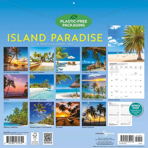 Island Paradise Calendar 2027, Wall Calendars, Month To View, Travel, Gift