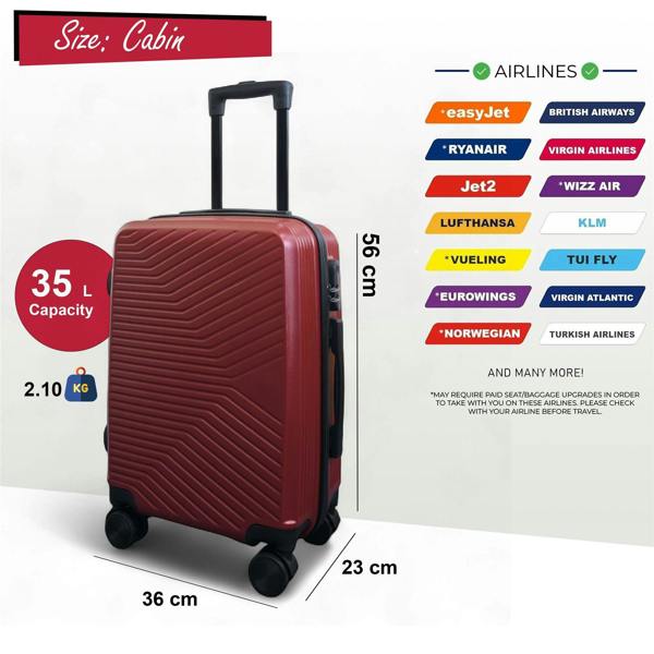 Infinity Luggage Hard Shell Cabin  48 x 37 x 20 cm Luggage Suitcase Suitable for Easyjet, Ryanair