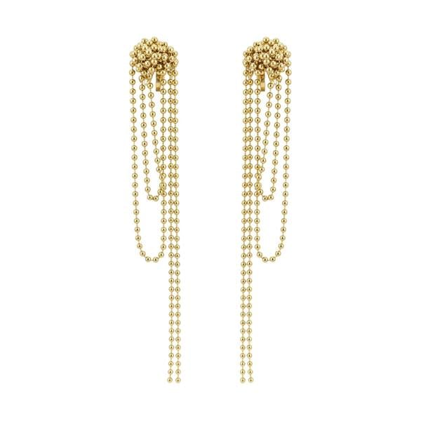 Gold Trip Asymmetric Beaded Drop Clip On Earrings