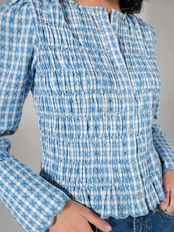 Rose & Nancy Mary Blue Gingham Check Smocked Blouse