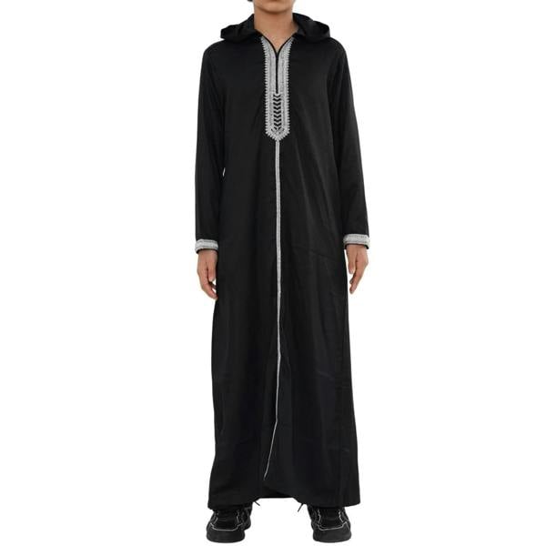 Boy's Moroccan Thobe Hooded Gandoura Embroidery Jubba - Black - Thobez - 1