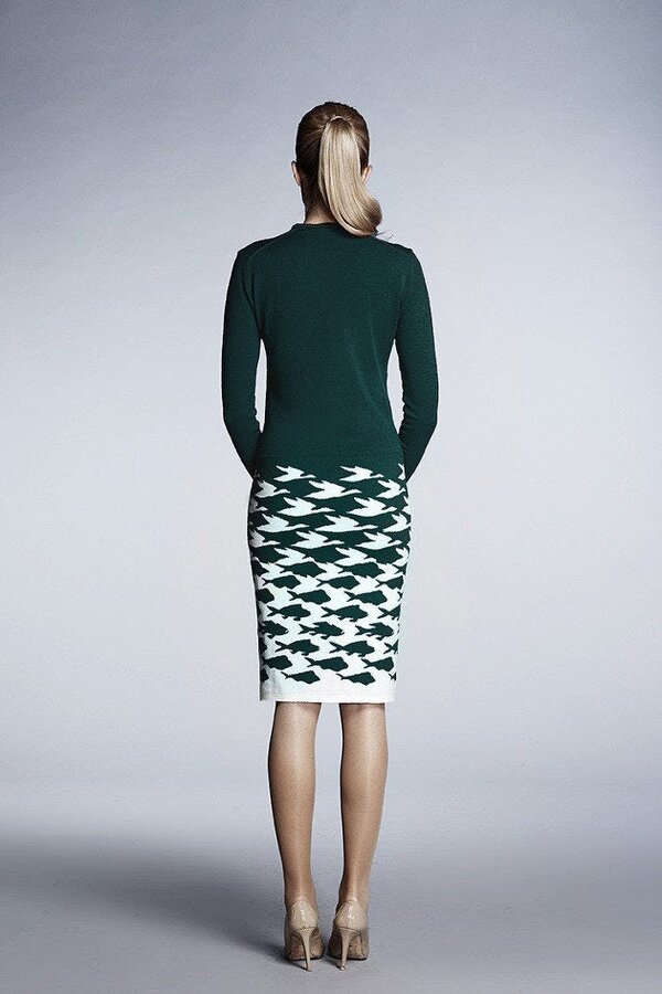 Sea & Sky forest green illusion houndstooth knitted jacquard dress