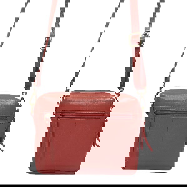 Assots London 'IRIS' Red Quilted Soft Pebble Grain Leather Crossbody Bag