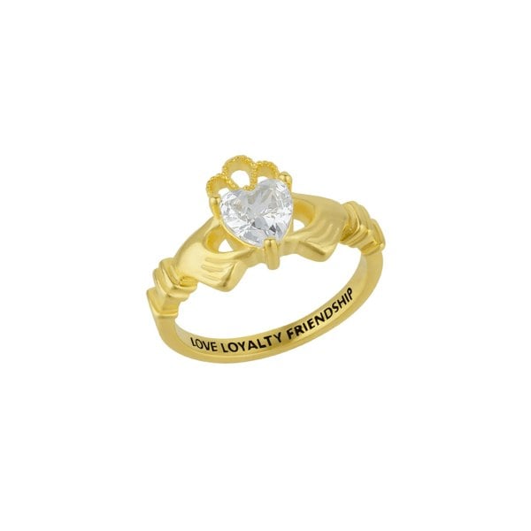 Spero London Sterling Silver Clear Claddagh Ring