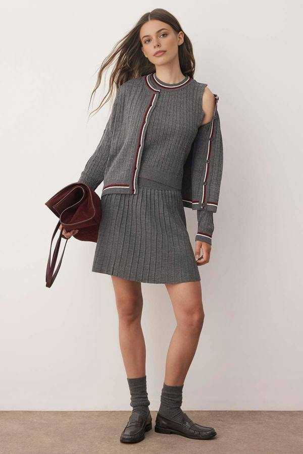 WOVCOR 3-Piece Soft Textured Cardigan-Blouse-Skirt Knit Set