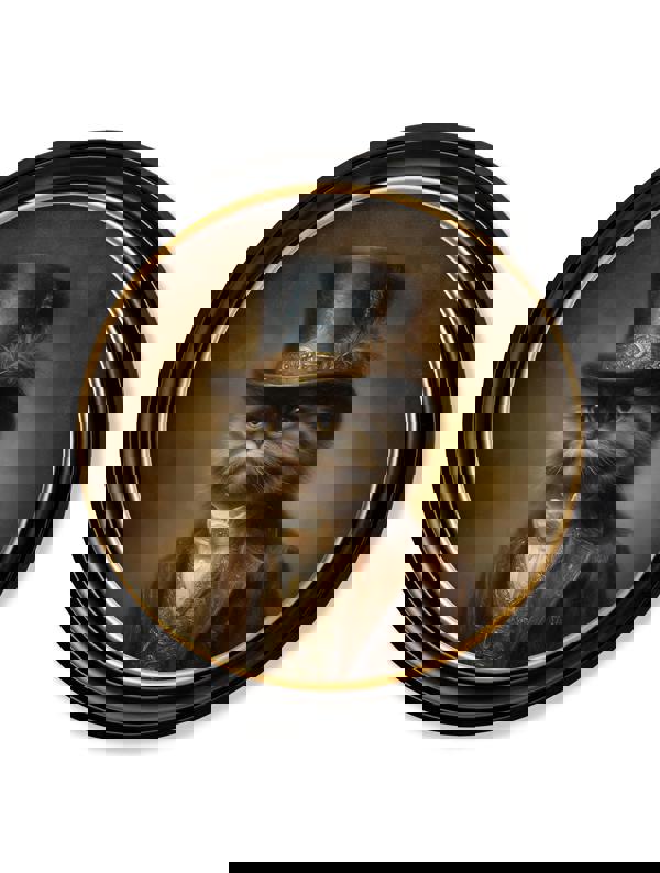 Exceptional Art Sir Fluffington - Gentleman Persian Cat Oxford round frame