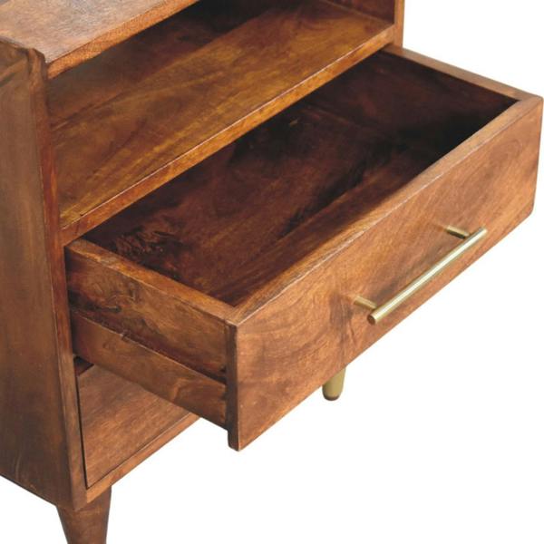 Artisan Furniture Solid Wood Valenza Open Frame Bedside, 2 Drawers & 1 Open Slot, Brown