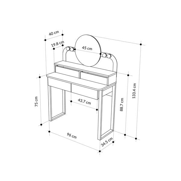 Decortie Lora Dressing Table 4-Led Lights Make-up Table Mirror 96x132cm 2-Drawer Soft-Close Storage Bedroom,Backstage