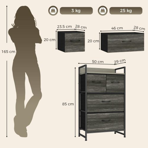 HOMCOM Bedroom Chest of Drawers 4 Drawer Dresser with Shelf, Grey