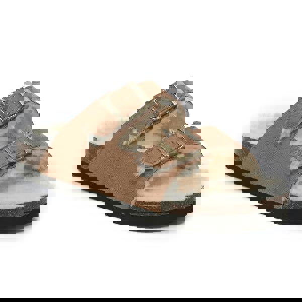 VIVASHOES Twin Strap Big Buckle Suede Cozy Slide Sandals for Women