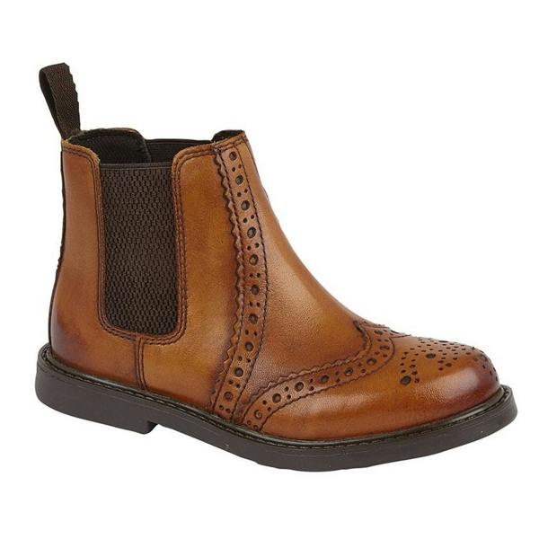 Roamers Boys Leather Ankle Boots - Tan - 