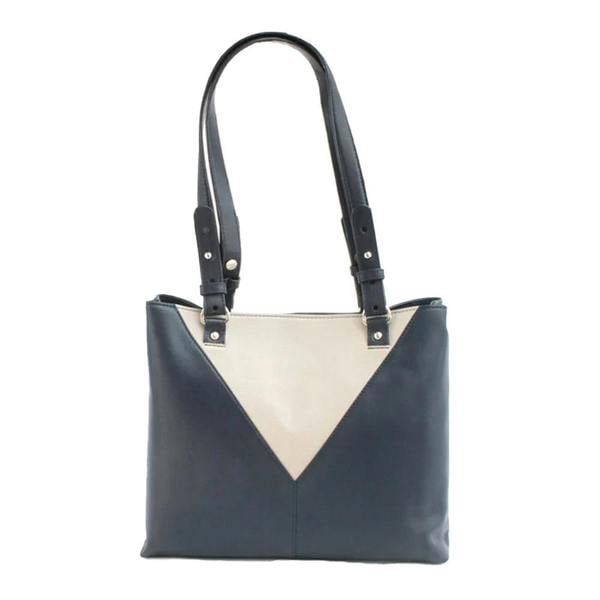 Eastern Counties Leather Alice Contrast Panel Leather Handbag - Navy/Ivory - 