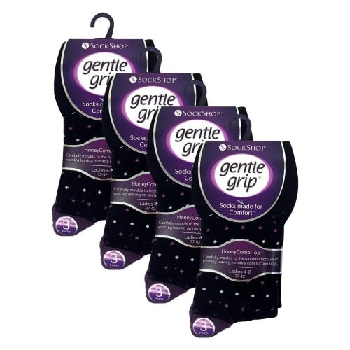Gentle Grip 12 Pairs Ladies Cotton Rich Everyday Socks Gentle Grip Soft Top Comfort Socks