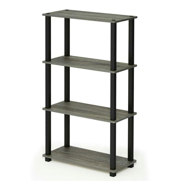 WALPLUS Turn-S-Tube 4-Tier Multipurpose Shelf Display Rack with Square Tube, French Oak Grey/Black perfect for organized storage and display