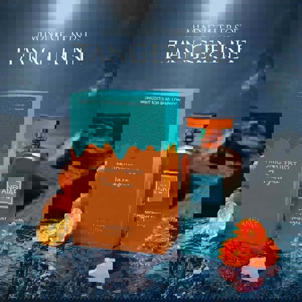 Anfar London Midnight Frost Tangerine Extrait 100ML box and bottle with oranges