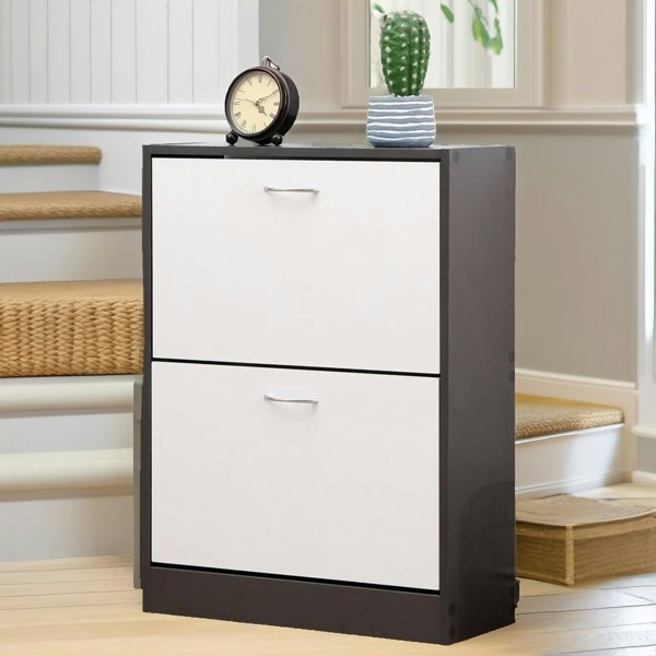 Rafaelo Mobilia 2 Drawer Shoe Storage Cabinet White Grey