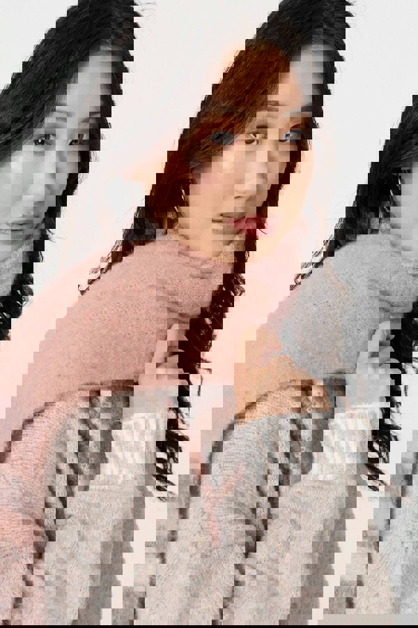 Pink | Checked Print Fringed Oversize Scarf
