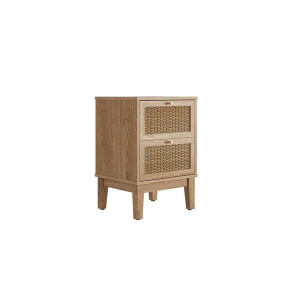 Wyld Haus Waterford Oak Wood and Rattan Bedside Cabinet 2 Doors