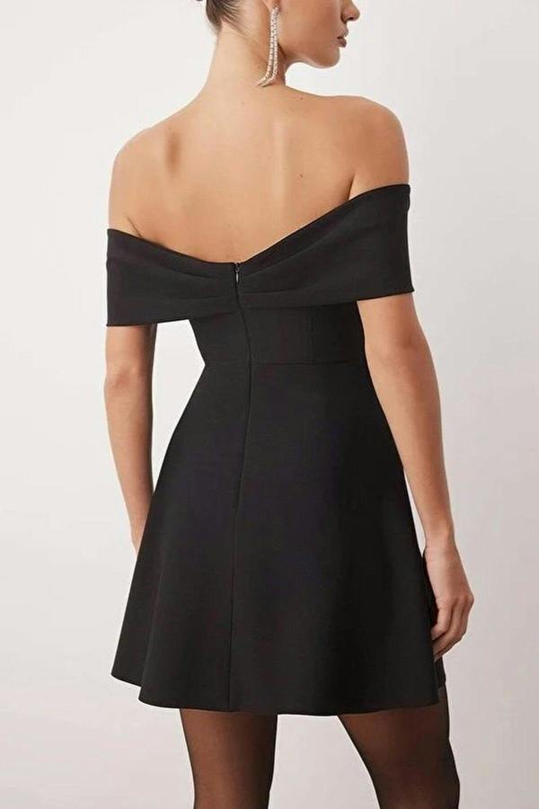 WOVCOR Carmen Collar Dress with Stone Accessory Detail