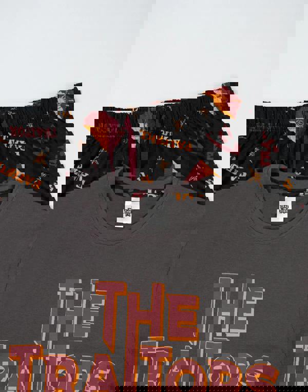 The Traitors Mens Black Logo Short Sleeve Long Leg Pyjama Set