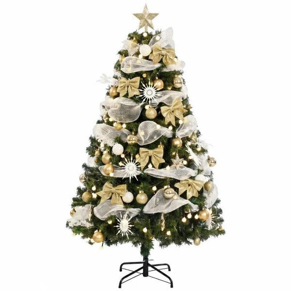 Bobobiy 5ft Pre-Lit Christmas Tree with 150 LED Lights, Artificial Xmas Tree with 8 Lighting Modes, 450 Tips, Remote, Green