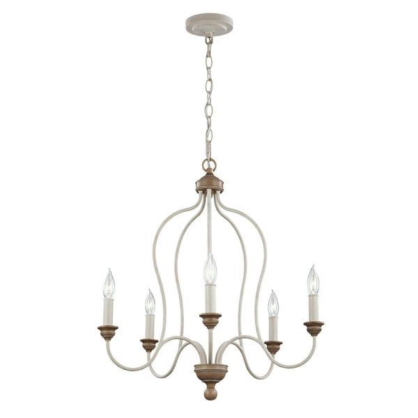 5 Bulb Chandelier Hanging Pendant LIght Chalk Washed/Beachwood LED E14 60W Bulb Loops