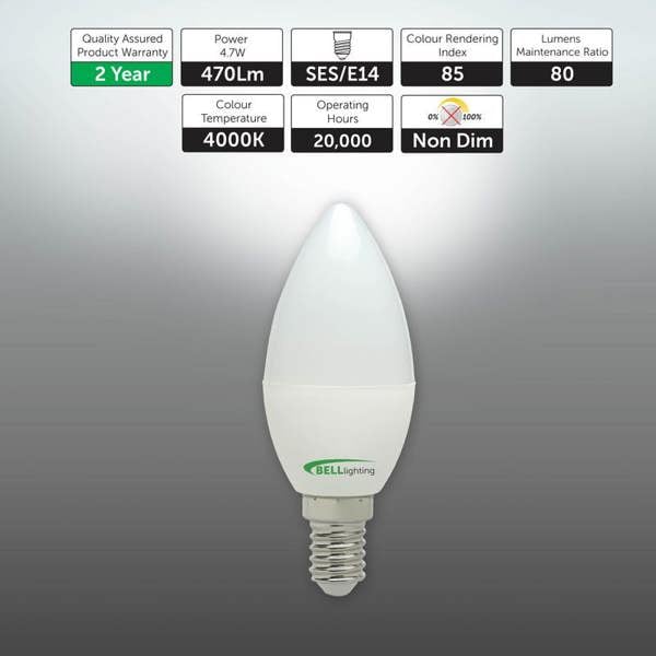 BELL Lighting E14 Edison Screw LED Candle 4.7W Energy Saving Light Bulbs