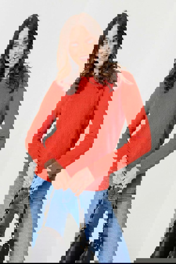 Orange | Textured Knitted Long Sleeve Jumper
