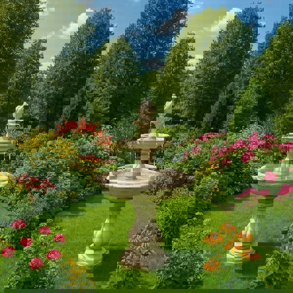 MDA Designs Aruna Elegant 3-Tier Outdoor Water Fountain Self-Contained Stunning Garden Feature with Cascading Waterfall