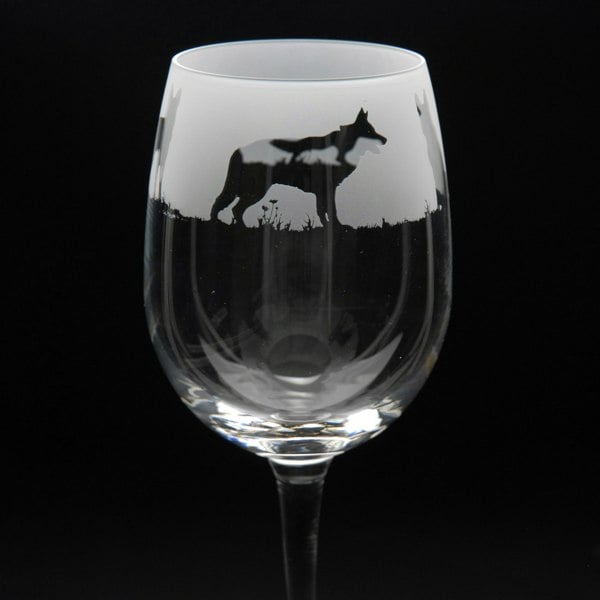 Glyptic Glass Art German Shepherd Dog Crystal Wine Glass - Hand Etched/Engraved Gift