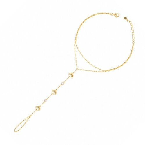 Spero London Gold-Plated Sterling Silver Seashell Pearl Hand Chain