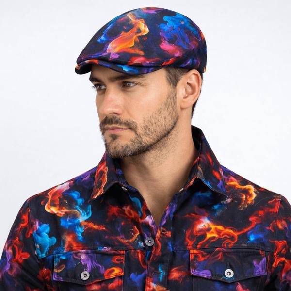 Smoke Printed Flat Cap - Claudio Lugli Shirts