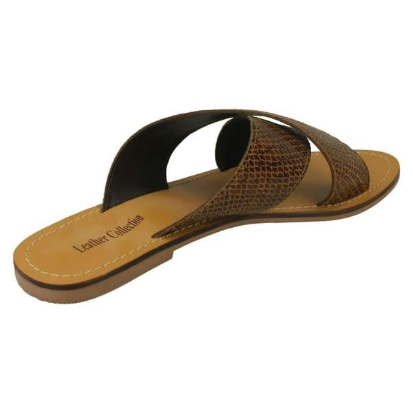 Leather Collection Ladies Leather Collection Flat Cross Over Mules F00236