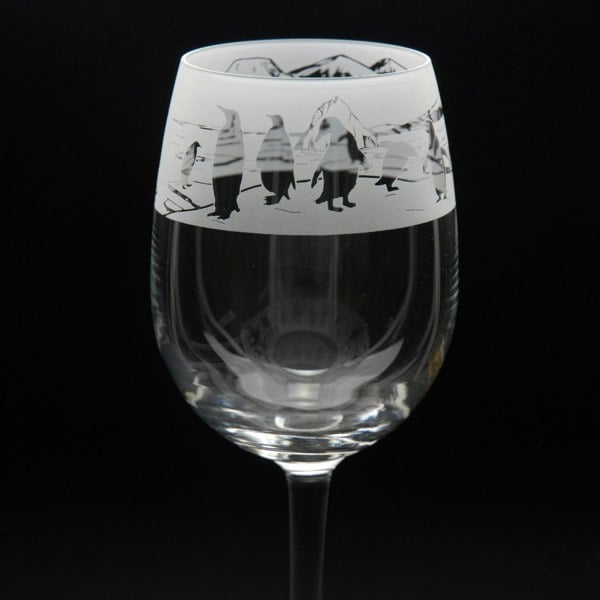Glyptic Glass Art Penguin Crystal Wine Glass - Hand Etched/Engraved Gift