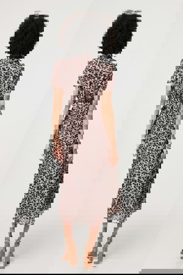 Beige | Animal Print Belted Midi Shirt Dress
