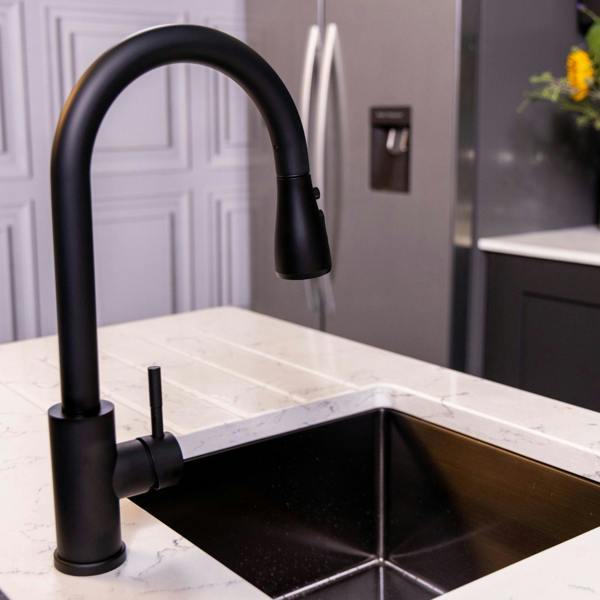 Flode Runda | Kitchen Sink Mixer with Pull out Spray | Matt Black | Oval Head