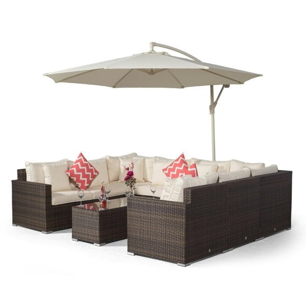 Giardino Havana 8 Seat Rattan Corner Sofa Conversation Set w/ Large Coffee Table